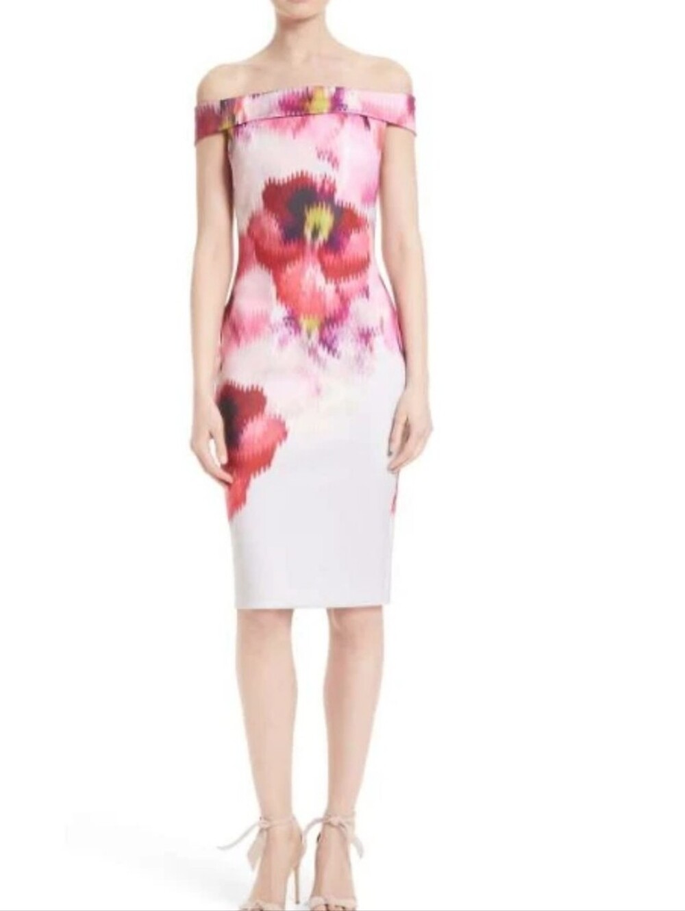 Ted Baker London Mida White Floral Print Bardot Off Shoulder Sheath Dress US 2-4